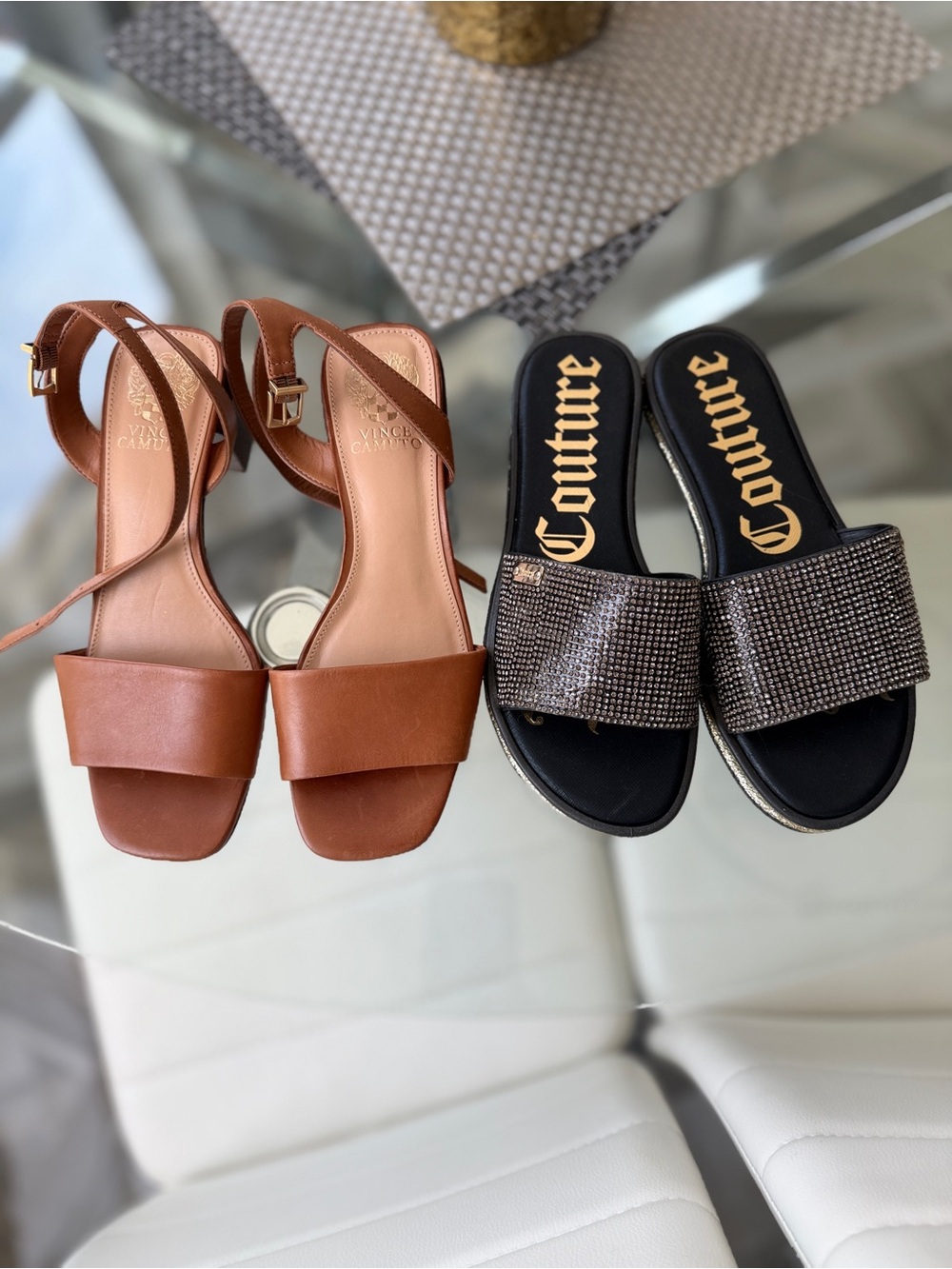 2 Pairs Woman Sandals Size 8  Vince Camuto Heels & Juicy Couture Sparkle Slides